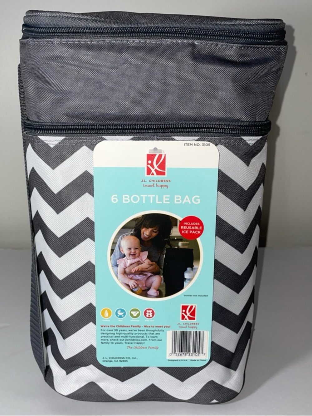 J.L. CHILDRESS Gray Chevron 6-Bottle Insulated Bag